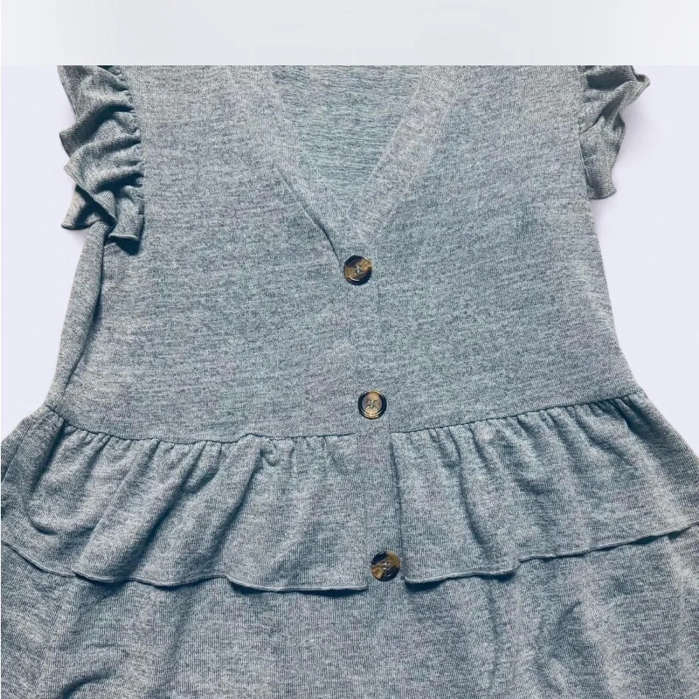 Gray/Blue  Ruffled Button-Down Top - Picture 2 of 5